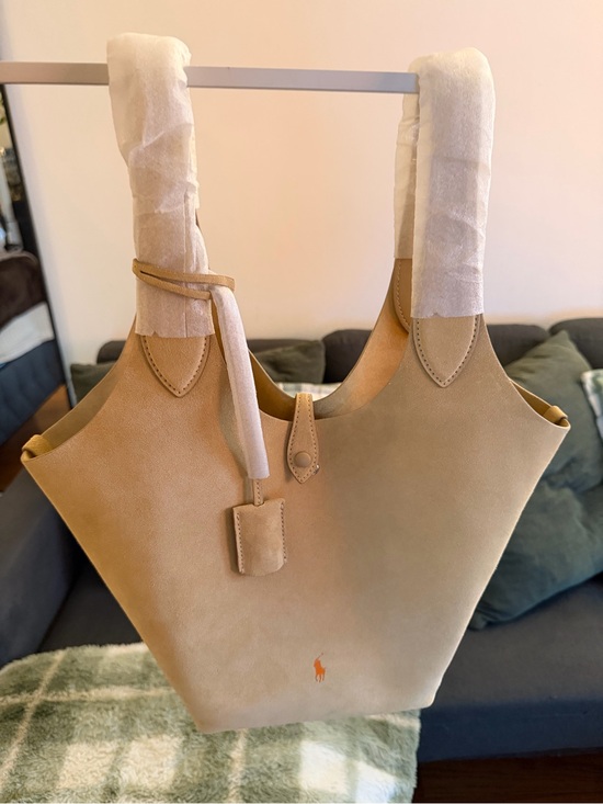Ralph Lauren Handbags - Ralph Lauren Beige Polo Play Suede Tote with Pony Logo